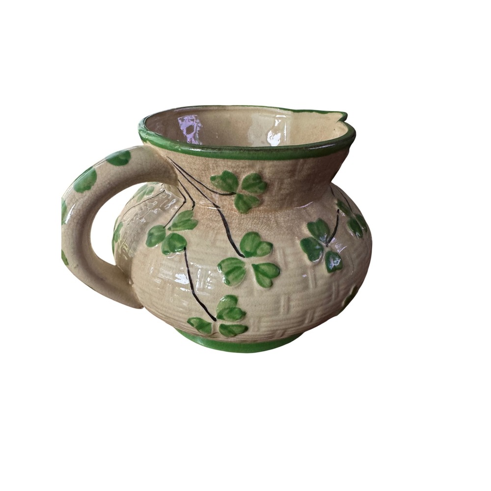 Vintage Hand Painted Hotta Yu Shoten 
Japan 1930's Shamrock Basketweave
Pitcher